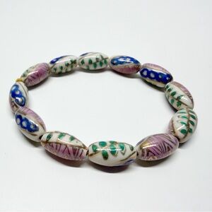 Vintage Hand Painted Venetian Porcelain Bead Stretch Bracelet